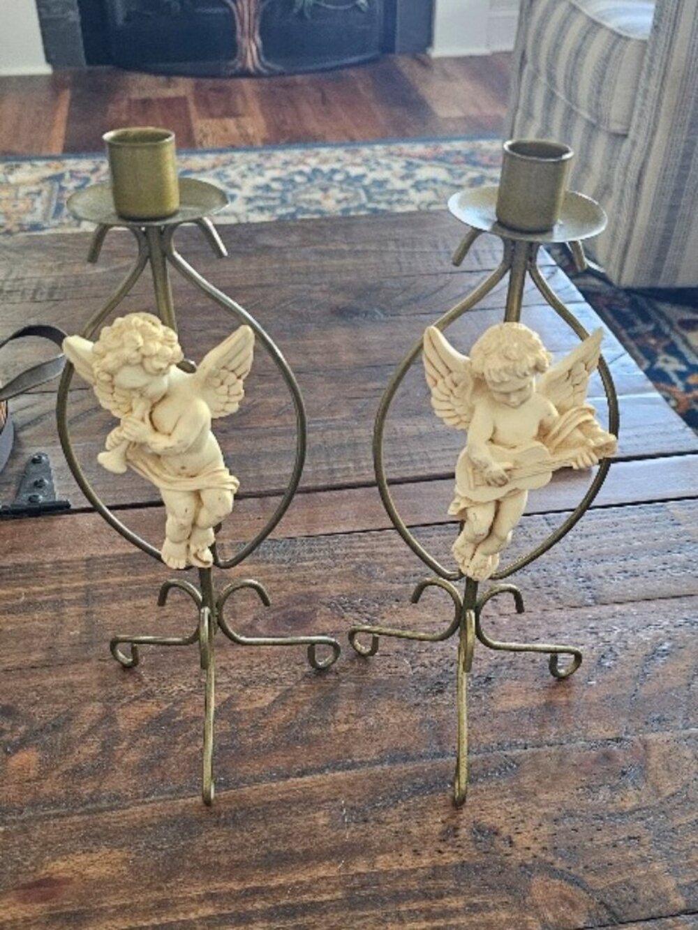 Vintage Cherub Angel Tapered Candle Holders Set of 2